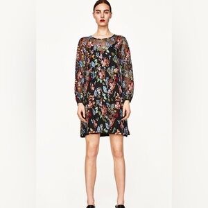 Zara Lace Floral Long Sleeve Dress size S